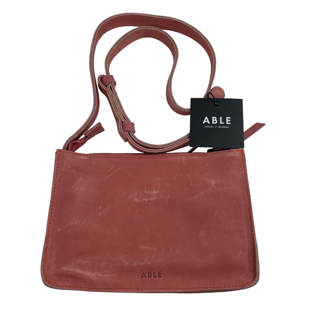 NWT ABLE Chaltu Top Zip Crossbody Rose Leather Adjustable Strap Bag